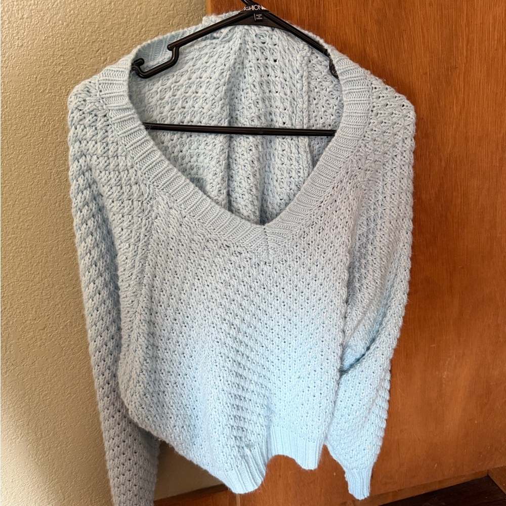 Fashion Nova Sky Blue V-Neck Sweater